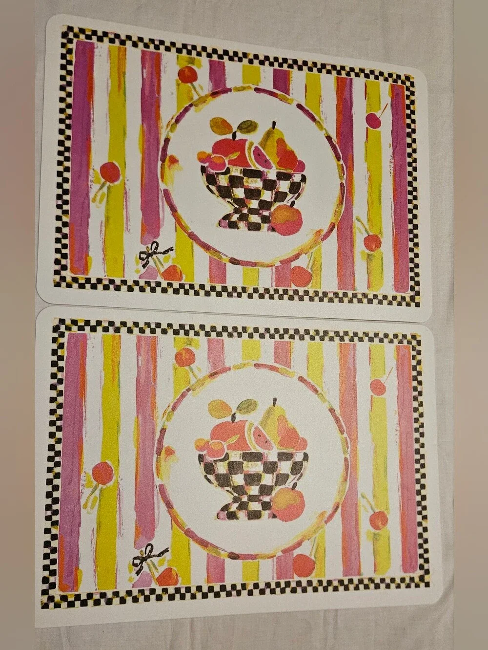 MacKenzie Childs Toddlers kids Placemats Pink With Courtly Check Set sheep goose